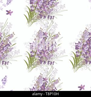 Vettore senza giunture motivo floreale con fiori di lavanda Illustrazione Vettoriale