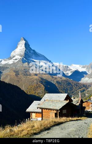 La Svizzera nel canton Vallese, Zermatt, Findelntal (Findeln valley), frazione Findeln e Cervino (4478m) Foto Stock