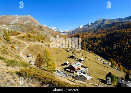 La Svizzera nel canton Vallese, Zermatt, frazione Findeln ai piedi del Cervino, vertice Strahlhorn e Adlerhorn Foto Stock