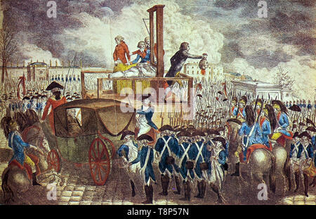 Rivoluzione francese. La morte di Luigi XVI. Esecuzione di Louis XVI Sulla ghigliottina, incisione su rame di Georg Heinrich Sieveking, 1793 Foto Stock