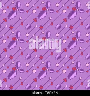 Seamless pattern di natale con colorato holly foglie. Piatto ornamento del vettore per i tessili, la carta di avvolgimento, stampe, tessuto, carta da parati, web ecc. Illustrazione Vettoriale