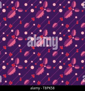 Seamless pattern di natale con colorato holly foglie. Piatto ornamento del vettore per i tessili, la carta di avvolgimento, stampe, tessuto, carta da parati, web ecc. Illustrazione Vettoriale