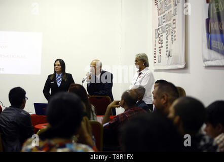 Valencia, Carabobo, Venezuela. 14 Maggio, 2019. Maggio 14, 2019. Dimostrazione di quello che sarà il club di conversazione in inglese in occasione della cerimonia di apertura del centro Ibero-americana di studi superiori nel settore turistico e alberghiero, che ospiterà le strutture dell'Hesperia hotel in Valencia, in Carabobo. Foto: Juan Carlos Hernandez Credito: Juan Carlos Hernandez/ZUMA filo/Alamy Live News Foto Stock