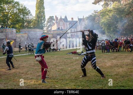 Francia, Indre et Loire, la Valle della Loira sono classificati come patrimonio mondiale dall' UNESCO, Amboise, Chateau du Clos Luce, ricostruzione storica della battaglia di Marignan a Clos Luce Foto Stock