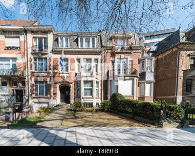 Ixelles, Bruxelles/ Belgio - 03 30 2019: facciata dell' ambasciata dell' Uruguay, Franklin Roosevelt Avenue Foto Stock