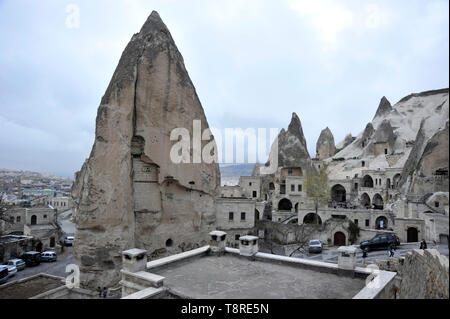 La città di Goreme, in Cappadocia, Turchia Foto Stock