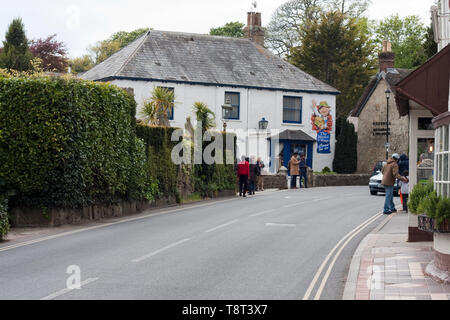 La strada principale che guarda verso il villaggio di modello, godshill, Isola di Wight Foto Stock