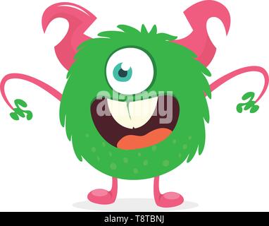 Scary cartoon uno Eyed Monster. Vector Halloween mostro verde illustrazione Illustrazione Vettoriale