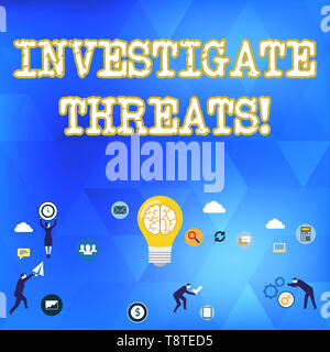 Testo della scrittura indagare sulle minacce. Foto concettuale effettuare una indagine sistematica sul potenziale pericolo Business Marketing Digitale Simbolo, elemento Foto Stock