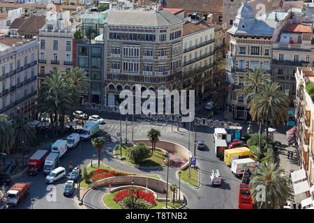 Plaça de la Reina, vista dalla torre della chiesa Micalet, Valencia, Spagna Foto Stock