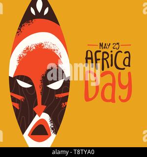 Giornata dell'Africa biglietto di auguri di tribale africana maschera. Tradizionale etnica arte illustrazione per la Freedom Holiday. Illustrazione Vettoriale