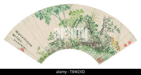 Qing Shouping Shouping paesaggio di montagna fiore ventilatore 8 fogli Foto Stock