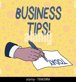 Testo della scrittura Business Tips. Foto concettuale suggerimenti o idee su come avviare o gestire una piccola azienda Foto Stock