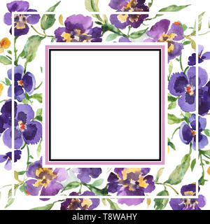 Bouquet floreale di fiori di botanica. Acquerello illustrazione dello sfondo impostato. Bordo del frame ornamento square. Foto Stock