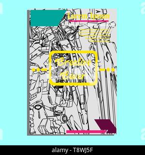 Illustrazione Vettoriale. Mecha geometria sacra. Per t-shirt design, poster, adesivo. Lo stile della linea. - Vettore Illustrazione Vettoriale