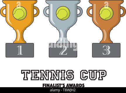 Tennis Cup finalisti premi in oro, argento e bronzo i simboli vettoriali Illustrazione Vettoriale