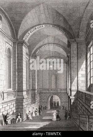Scala ot il Palais de Justice, Parigi, antichi di acciaio inciso stampa, 1831 Foto Stock