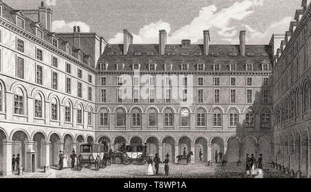 Cour du Ministre des Finances, Parigi, antichi di acciaio inciso stampa, 1831 Foto Stock