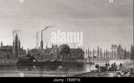 Il Canal de l'Ourcq, Parigi, antichi di acciaio inciso stampa, 1831 Foto Stock