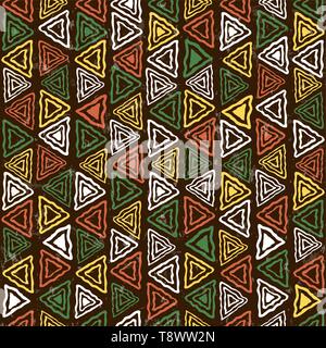 Abstract arte africana stile modello senza giunture. Disegnato a mano decorazione tribale sfondo con boho doodle forme e simboli etnici. Illustrazione Vettoriale