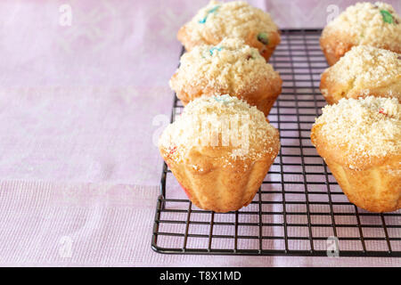 Apple zucca avena streusel muffin sul raffreddamento per rack. Messa a fuoco selettiva. Copia dello spazio. Foto Stock