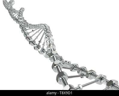 Elica di DNA con ingranaggio molecole invece trasmessi. Modifica genetica scienza e medicina concetto 3d illustrazione isolato Foto Stock