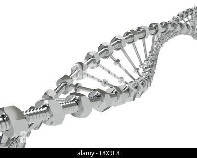 Elica di DNA con ingranaggio molecole invece trasmessi. Modifica genetica scienza e medicina concetto 3d illustrazione Foto Stock