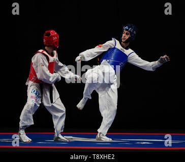 Nazionale Centro Taekwondo, Manchester, Regno Unito. 15 Maggio, 2019. Taekwondo Campionati del Mondo, giorno 1; Gesù Tortosa Cabrera (ESP) durante il suo bout contro Gashim Magomedov (AZE) ai Campionati del Mondo Credito: Azione Sport Plus/Alamy Live News Foto Stock