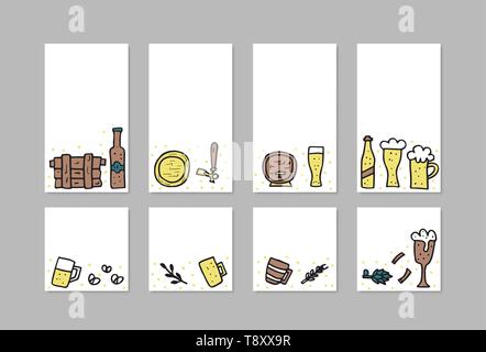 Set di social media dei modelli con birra artigianale set di elementi in stile scarabocchio. Sfondi per storie e posti. Illustrazione Vettoriale. Illustrazione Vettoriale