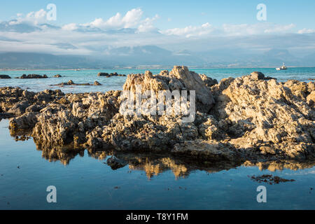 Limstone rock sulla riva a Kaikoura, Isola del Sud, Nuova Zelanda Foto Stock