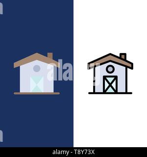 Home, casa, Canada icone. Piatto e riempito di linea Imposta icona Vettore sfondo blu Illustrazione Vettoriale