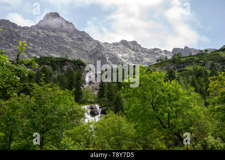 Chiudere fino a cascata a Czarny Staw, Monti Tatra, Polonia Foto Stock