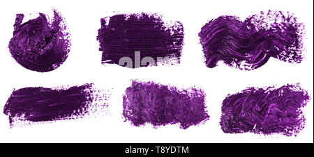 Poggiapolsi viola pittura a olio su bianco. Impostare Foto Stock