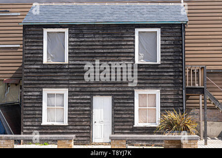 Strand Wharf, Old Leigh, Leigh on Sea, Southend, Essex, Regno Unito. Leigh Heritage Center edifici storici. Riqualificazione di Leigh Consiglio comunale Foto Stock