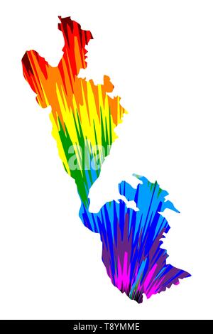 Ithaca - mappa è progettato rainbow abstract pattern colorati, Itaca o Itaca isola mappa fatta di esplosione di colori, Illustrazione Vettoriale