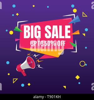 Grande Vendita banner. Tempo limitato per offerte speciali e sconti, segno luminoso negozio per i clienti. Vettore stile piatto cartoon illustrazione isolati su whit Illustrazione Vettoriale