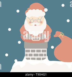 Babbo Natale incastrato nel camino. Vettore di natale. Illustrazione Vettoriale