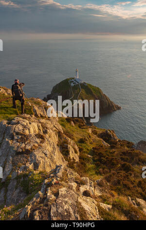 Sud pila faro, Anglesey, Galles Foto Stock