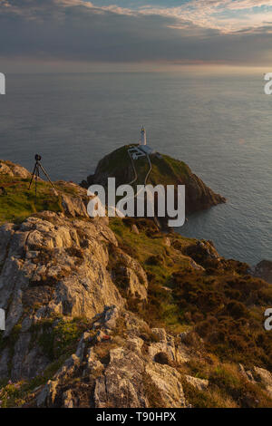 Sud pila faro, Anglesey, Galles Foto Stock