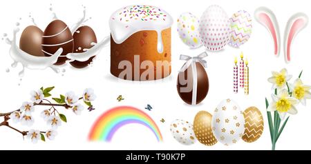 Pasqua dolce tradizionale pane e uova colorate vettore set realistici modelli collezione decor Illustrazione Vettoriale