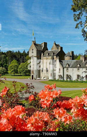 Il castello di BALLINDALLOCH BANFFSHIRE SCOTLAND I giardini con vibrante AZALEA ARANCIONE Foto Stock