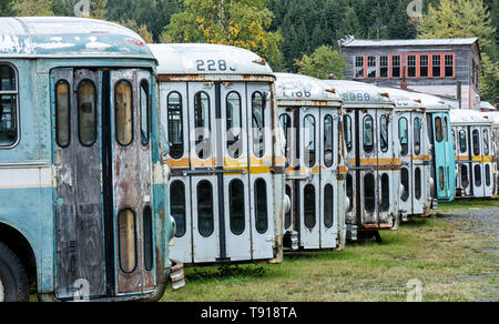 Brill carrelli elettrici parcheggiato a città fantasma di Sandon, British Columbia, Canada Foto Stock