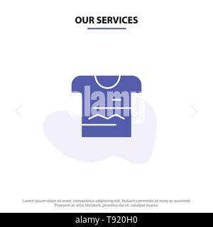 I nostri servizi camicia, Tshirt, panno uniforme glifo solido icona scheda Web Template Illustrazione Vettoriale