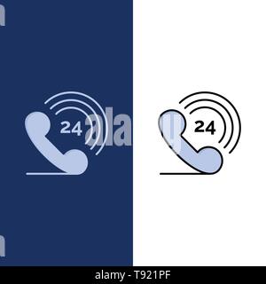 Telefono, il telefono squilla, 24 icone. Piatto e riempito di linea Imposta icona Vettore sfondo blu Illustrazione Vettoriale