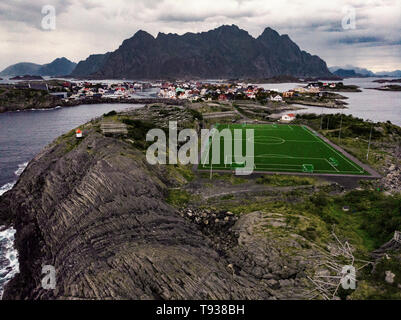 Campo da calcio in Norvegia con il fuco Foto Stock