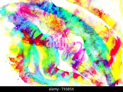 Abstract artistiche dipinte a mano acquerello, tutti i colori dell'arcobaleno, rosa, giallo, turchese tavolozza Foto Stock
