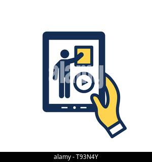 Video di insegnamento e di formazione - video informativo w icona pulsante video Illustrazione Vettoriale