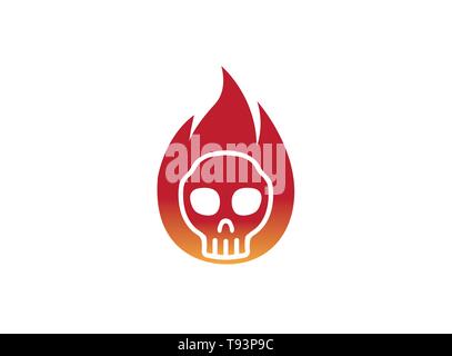 Cranio testa umana all'interno di una palla di fuoco per la progettazione del logo Illustrazione Vettoriale