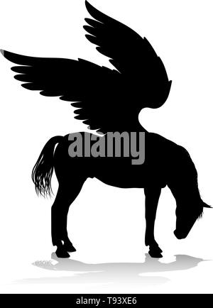 Silhouette di Pegasus mitologico cavallo alato Illustrazione Vettoriale