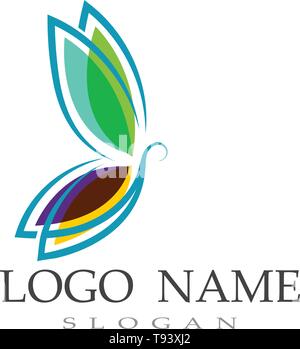 Logo a forma di farfalla e simbolo di disegno vettoriale Illustrazione Vettoriale
